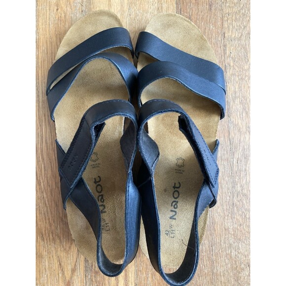 Naot Kayla Leather Sandals 11 Black Strappy Casual Cork - Picture 3 of 14